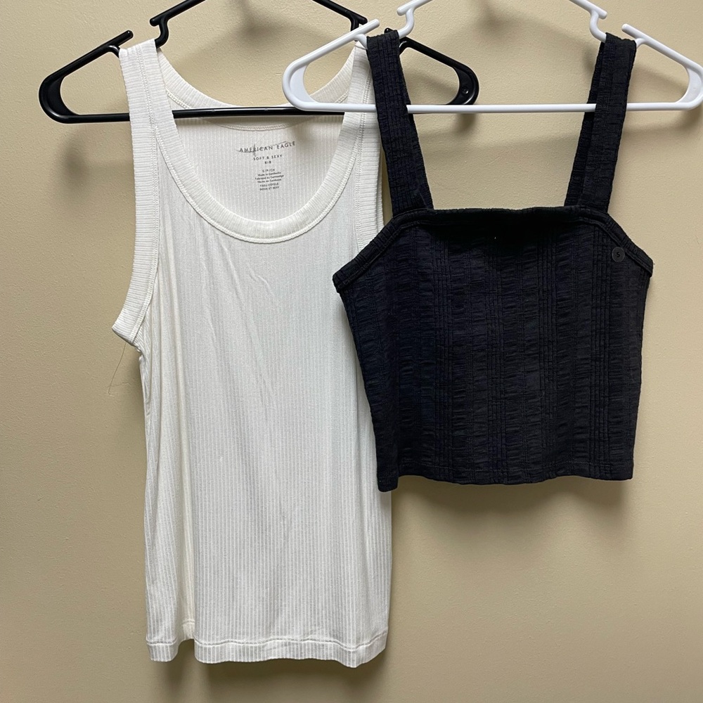 American Eagle Outfitters White Ribbed Tank & Cropped Tank